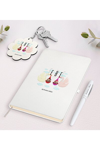 Bk Gift Kişiye Özel Ebe Beyaz Defter Kalem Ve Anahtarlık Hediye Seti-1