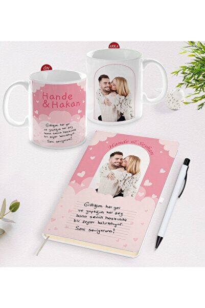 Bk Gift Kişiye Özel Kendi El Yazın Mesajlı Fotoğraflı Beyaz Defter Kalem Ve K...