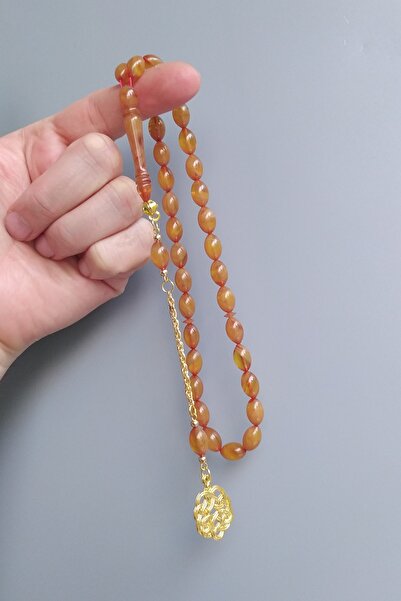 Vip Kehribar 7x11 Mm Sıkma Kehribar Tesbih Sarı Püsküllü Tespih