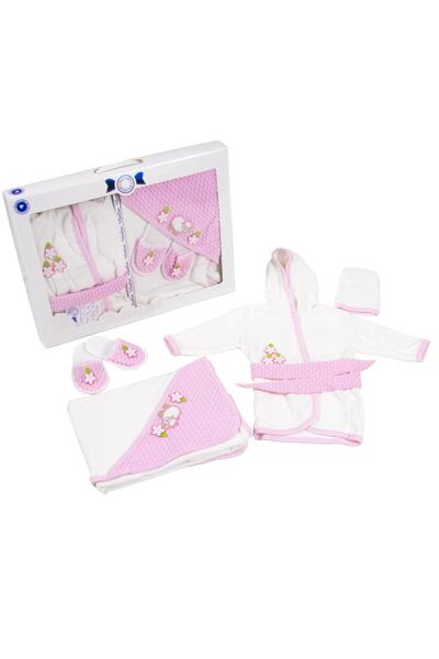 TangModa Hastahane Çıkışı Kız Bebek Bornoz Takımı Pembe Bornoz Seti 4 Parça Y...