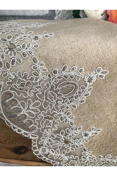 Çeyiz Bahçesi Cappuccino French Guipure Elçin Velvet Towel 50&90