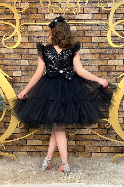 ABİYEKİDS Sequin Bow Stylish Children's Evening Dress Black