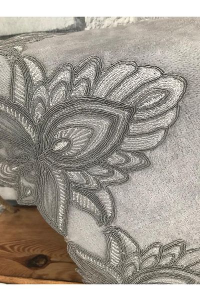 Çeyiz Bahçesi French Laced Ece Gray Velvet Towel 50x90