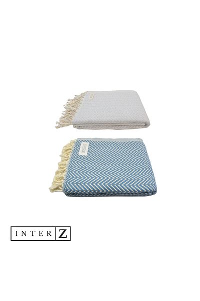 INTER Z Σετ 2 πετσέτες παραλίας Peshtemal, 100% βαμβάκι, Xxl 100x180cm, Marmaris, Γκρι - Μπλε