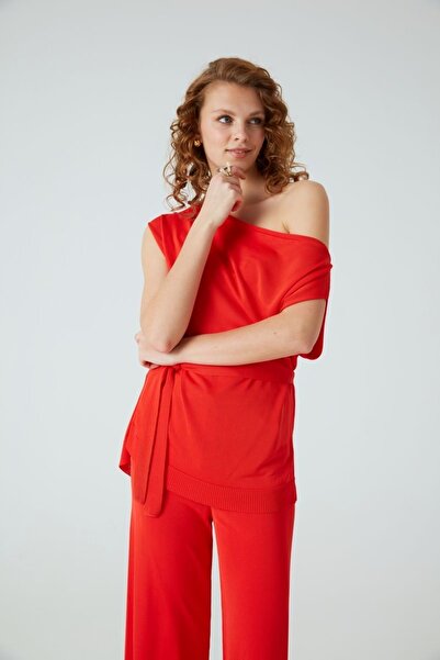 JOIN US Rote Bluse mit italienischem Fadengürtel