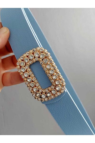 Kemerix Women's Blue Belt with Stone Gold Buckle