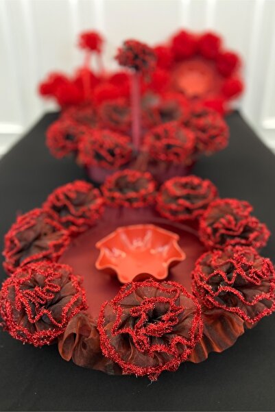 ZEYMERADE Bordo Simli Ponpon Model Kına Tepsisi