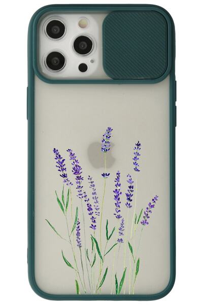 WANNA PROTECT iPhone 12 Pro Dark Green Camera Protected Sliding Lavender Prin...