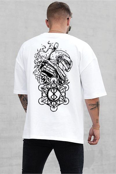 SUNFREE Λευκό μπλουζάκι Anime Guts Berserk με στάμπα Oversize Unisex