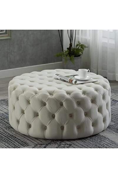 DeccoStil Kapitoneli Yuvarlak Puf/orta Sehpa/75cm Kadife