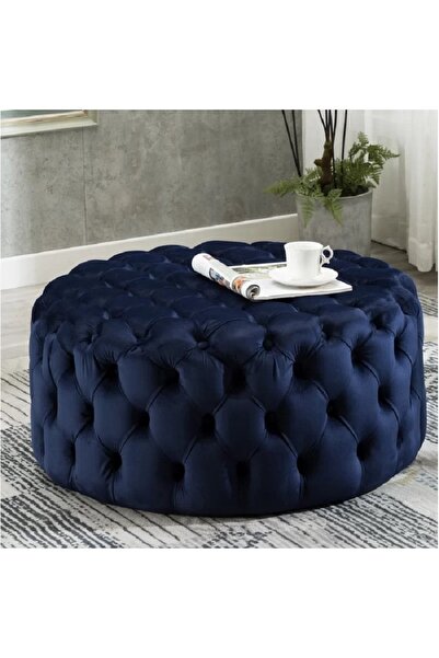 DeccoStil Kapitoneli Yuvarlak Puf/orta Sehpa/75cm Kadife
