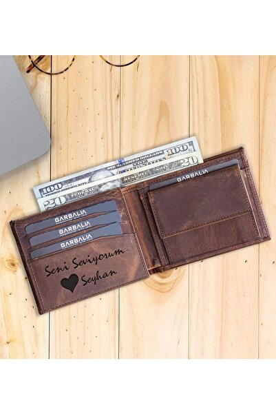 Bk Gift Kişiye Özel El Yazılı Hakiki Deri Kahverengi Cüzdan