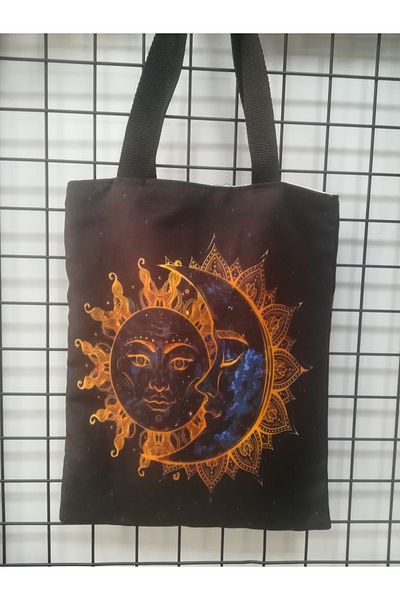 owl bag Geantă de umăr din țesătură cu model boem, soare și lună