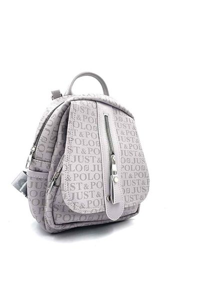 Just Polo New Season Monogram Printed Gray Women's Backpack and Shoulder Bag