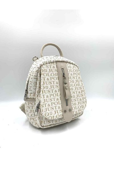 Just Polo New Season Monogram Printed Cream Women's Backpack and Shoulder Bag