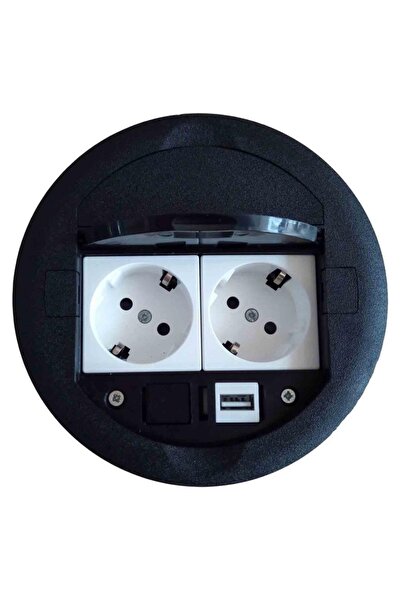 YKA Masa Üstü Priz Kutusu Gömme Tip Siyah 2 Ad. Priz 1 Ad. Usb Geçiş