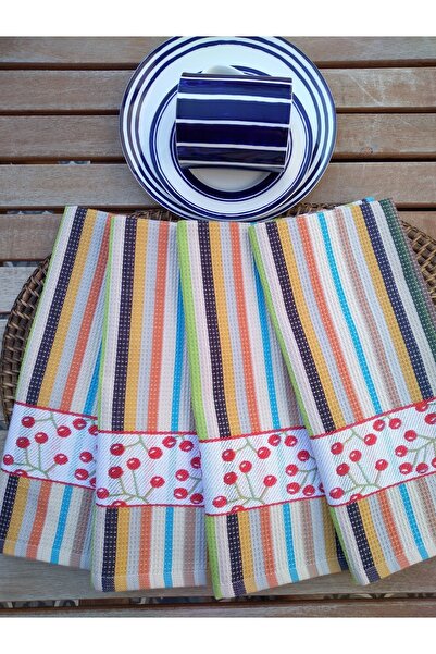 Dost Renkli Desenli 4'lü Mutfak Havlusu Seti