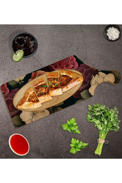 Bk Gift طبق تقديم وعرض من الخشب الطبيعي مستطيل الشكل بتصميم زهور الهدايا موديل 6