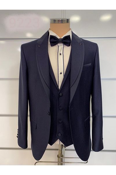 CARPİN Güncüoğlu Navy Blue Vest Slim Fit Groom Suit