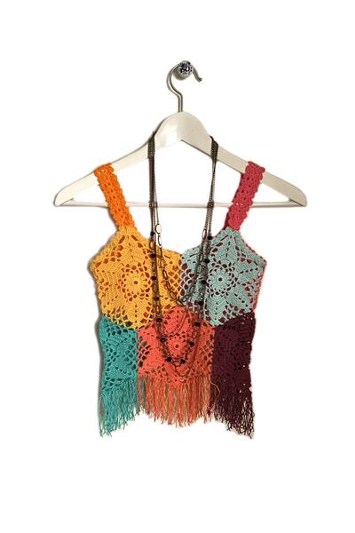 Pafuli بوستير كروشيه محبوك يدويًا بألوان قوس قزح (مقاس 34-36)