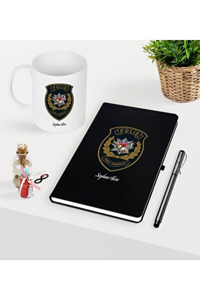Bk Gift Kişiye Özel Polis Özel Harekat Temalı Siyah Defter Kalem Kupa Seti
