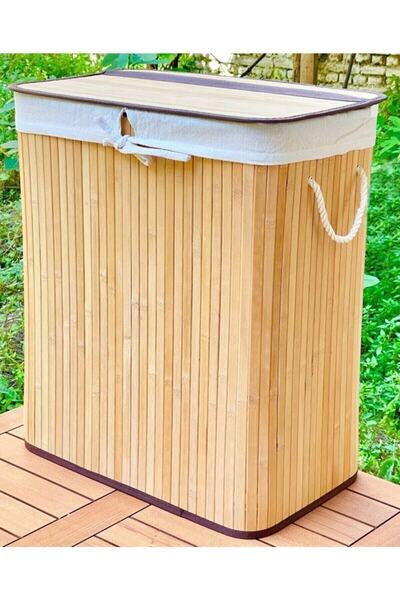 Cherry Collection El Yapımı Bambu Iki Bölmeli Çamaşır Sepeti