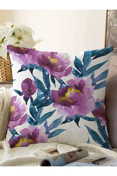 Realhomes Purple Watercolor Motif Rose Design Modern Raschel Knitted Pillow Throw Pillow Case