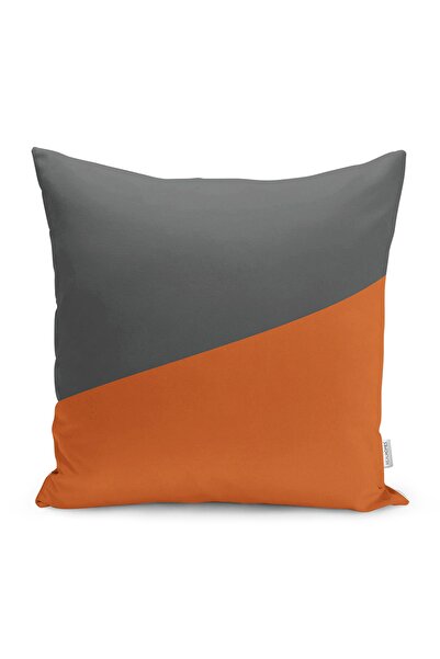 Realhomes Koyu Gri Turuncu Düz Renkli Dekoratif Yastık Kırlent Kılıfı