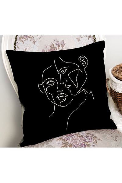 Realhomes Alb-negru Onedraw Drawing Face Design Modern Pernă Husă de pernă