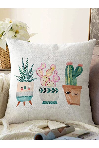 Realhomes Kaktüs Motifli Dijital Baskılı Dekotarif Raşel Örme Yastık Kırlent ...