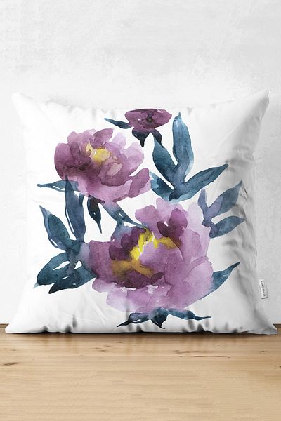 Realhomes Modern Suede Pillow Cushion Cover with Watercolor Motif and Rose Design