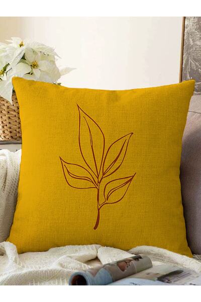 Realhomes Hardal Zemin Yaprak Dalı Özel Tasarım Raşel Örme Yastık Kırlent Kılıfı