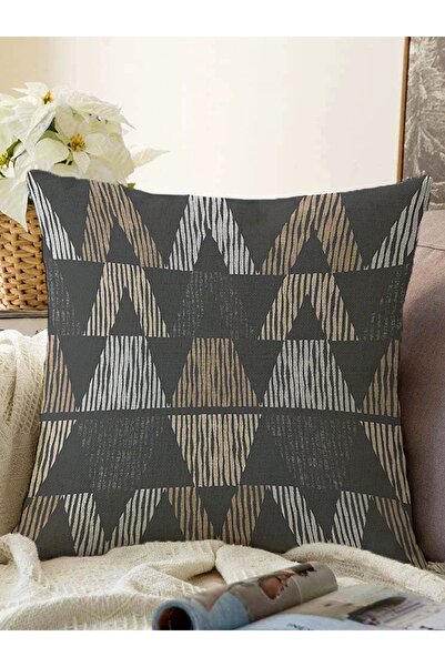 Realhomes غطاء وسادة منسوج بتصميم مثلث هندسي باللون الأسود
