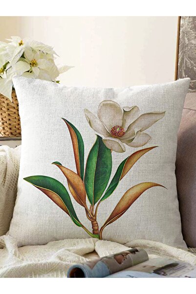 Realhomes 3d Tropik Yaprak Gül Motifli Dekoratif Raşel Örme Yastık Kırlent Kı...
