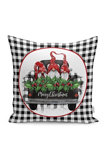 Realhomes Plaid alb-negru Crăciun fericit, cu design special, husă de pernă m...