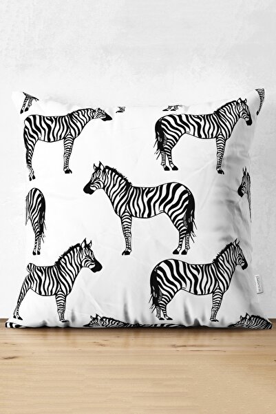 Realhomes Zebra Çerçeveli Zebra Desenli Dijital Baskılı Dekoratif Süet Yastık...