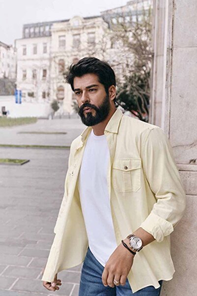 ALTINYILDIZ CLASSICS Düğmeli Slim Fit Flamlı Sarı Erkek Gömlek - 4a2022200034