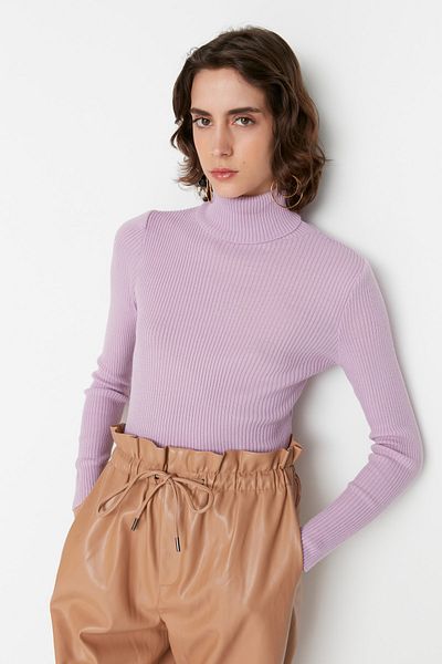 Trendyol Collection Lila Basic garbós kötöttáru pulóver TWOAW21KZ1279