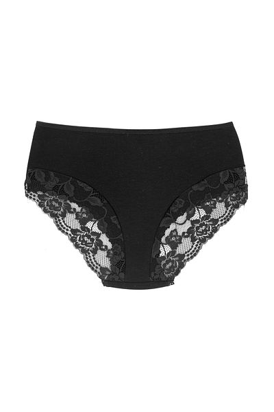 Zena Black High Waist Back V Lace Cotton Plus Size Women's Panties