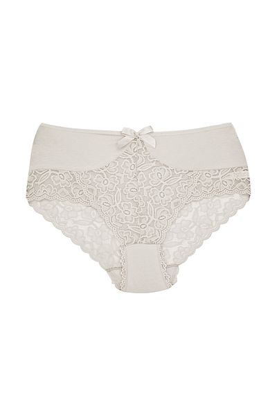 Zena Ecru High Waist Plus Size Women's Panties with Lace Front and Back