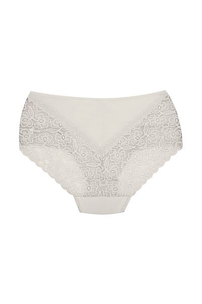 Zena Ecru High Waist Plus Size Women's Panties with Lace Front and Back