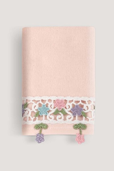 Arliva Home Alya Kadıfe Nakıslı Çeyız Havlusu Pudra 30x50