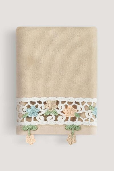 Arliva Home Alya Kadıfe Nakıslı Çeyız Havlusu Bej 30x50