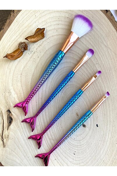 oldskoolbutik مجموعة فرش مكياج مكونة من 4 قطع باللون الأزرق والأرجواني