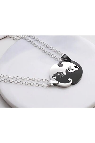 Herşey Nota Yin-yang Cats Kedi Ikili Sevgili Arkadaşlık Siyah Beyaz Unisex Ko...