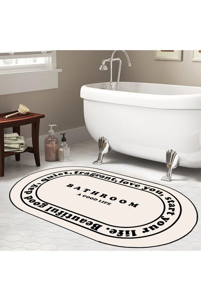 Eco Concept Non-Slip Base, Bathroom Written, Patterned Written Bath Mat, Decorative Mat, 60x100 Cm