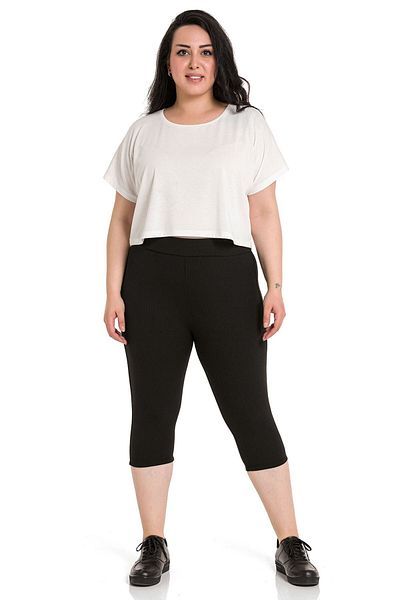 DISENTIS MODEST Large Size Ribbed Elastic Waist Karyoka Stitched Below the Knee Black Tights