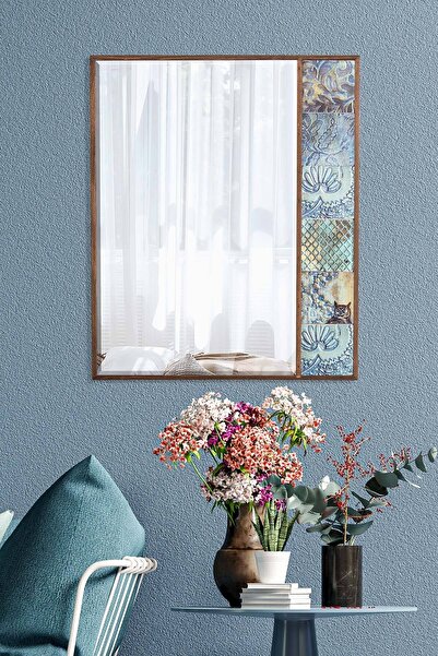 bluecape Liverpool Doğal Ağaç 50x62 Cm Antik Limra Taş Çerçeveli Dekoratif ayna