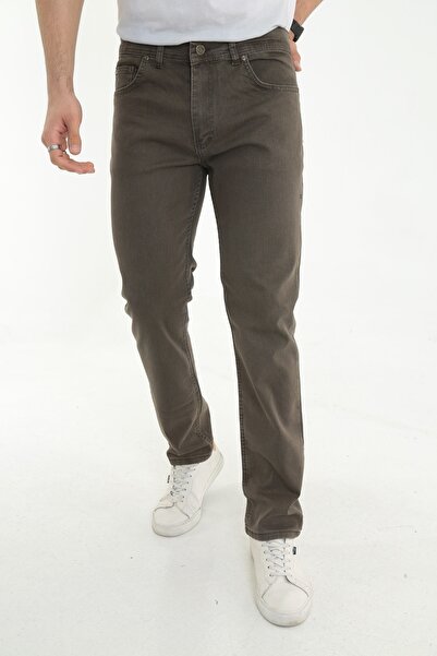 KMKkombin Ανδρικό τζιν παντελόνι σε καφέ κανονική εφαρμογή ίσιο μοντέλο