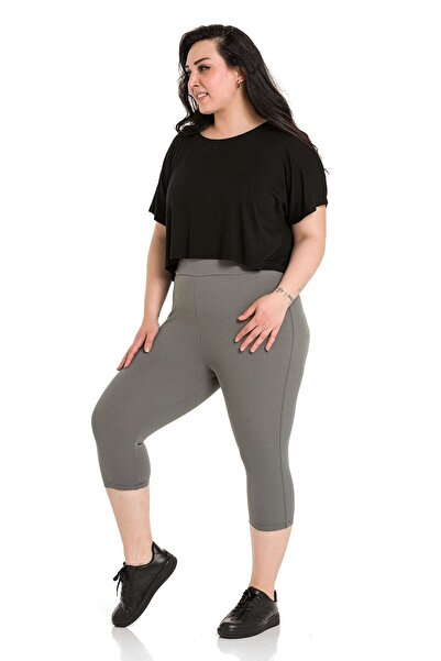 DISENTIS MODEST Large Size Ribbed Waist Elastic Cot Stitched Knee Length Khaki Women's Tights